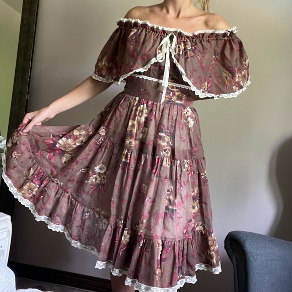 Vintage Gunne Sax A-Line Cotton-Blend Dress Cottagecore/Prairie - Picture 1 of 13